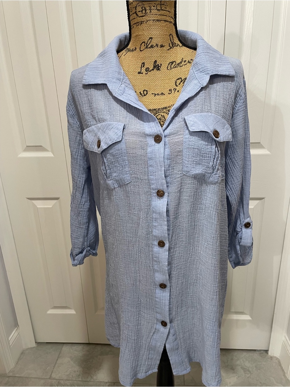 DOTTI Light Blue Button-Front Long Shirt or Beach Cover-Up